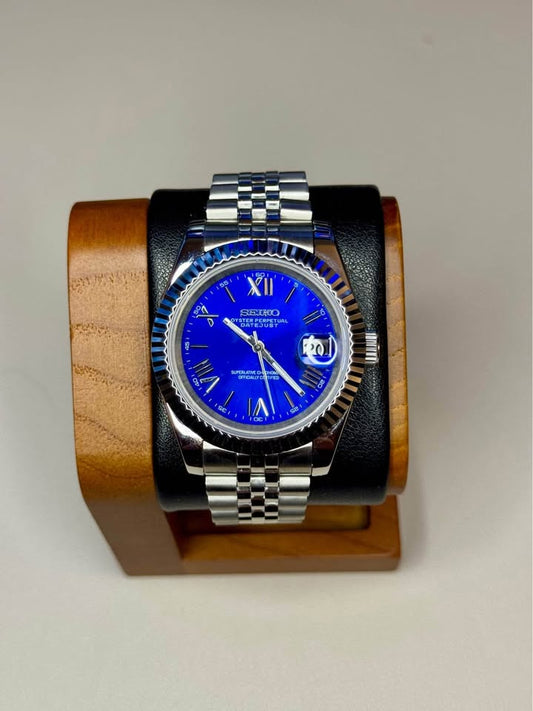 Seiko Mod DateJust: Stainless Steel Blue Dial Roman Markers w/ Jubilee Bracelet