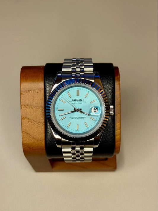 Seiko Mod Datejust: Stainless Steel Ice Blue Dial Stick Markers w/ Jubilee Bracelet