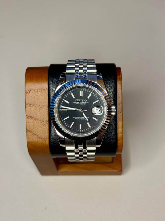 Seiko Mod DateJust: Stainless Steel Black Dial Stick Markers w/ Jubilee Bracelet